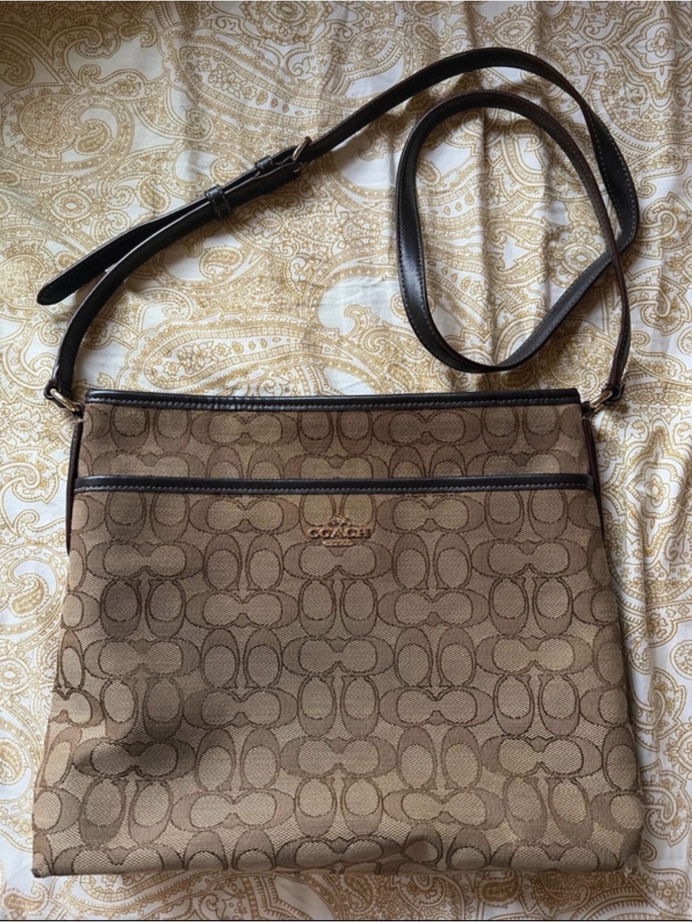 Coach Brown Signature Canvas Crossbody with Dark Brown Trim